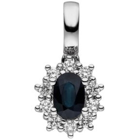 Goldanhänger Anhänger mit Saphir blau & Diamanten Brillanten 585 Gold Weißgold