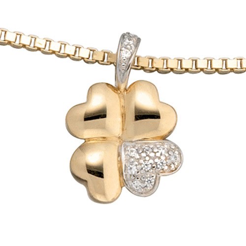 Anhänger Kleeblatt mit Zirkonia 333 Gelbgold