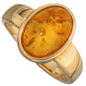 Ring Damenring mit Bernstein & 585 Gold Gelbgold luxuriös Fingerschmuck