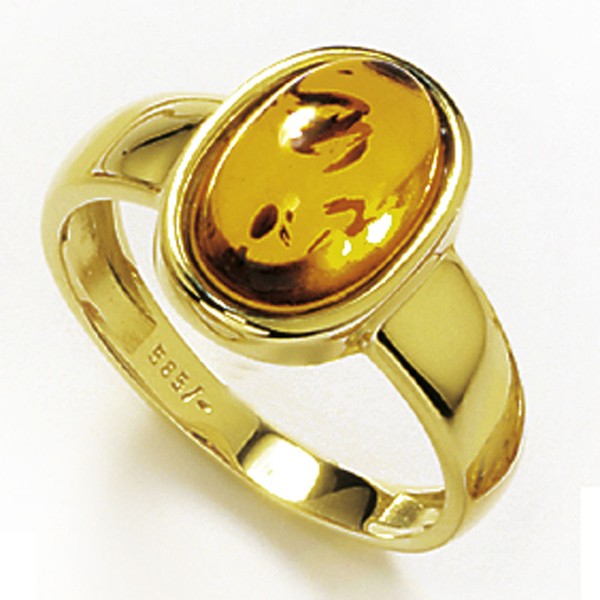 Damenring aus 585 Gold mit Bernstein