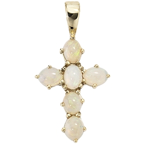 Halsschmuck Anhänger Kreuz 6 Opale & 585 Gold Gelbgold Damen Goldanhänger