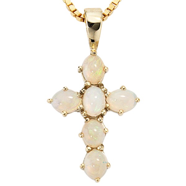 Anhänger Kreuz mit Opale und 585 Gelbgold