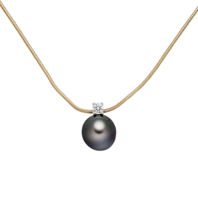 Anhänger mit Kette 42cm graue Tahiti-Perle & Diamant Brillant & 585 Gold Damen Anhänger mit Kette 42cm graue Tahiti-Perle & Diamant Brillant & 585 Gold Damen