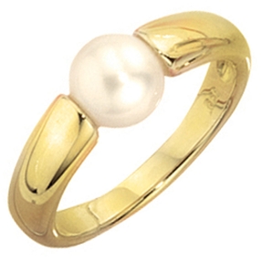 Ring Damenring Süßwasser-Zuchtperle & 333 Gold Gelbgold Fingerschmuck