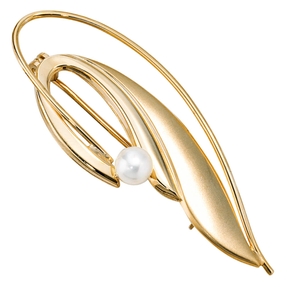Brosche Anstecker Süßwasser-Zuchtperle & 585 Gelbgold Goldbrosche Damen