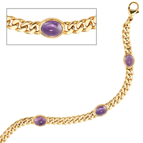 Armband Armkette mit Amethyst violett 585 Gold Gelbgold 19cm massiv Armschmuck