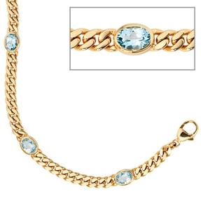 Armband Armkette mit Topas Blautopas hellblau 585 Gold Gelbgold 19cm Damen
