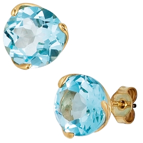 Damen Ohrstecker Stecker Topas Blautopas hellblau sky-blue 585 Gold Gelbgold