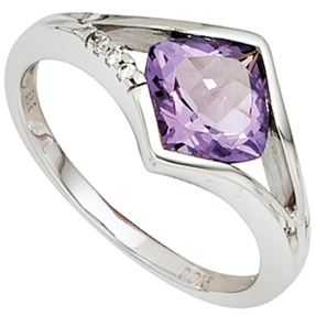 Ring Amethyst & 3 Diamanten Brillanten 585 Weißgold