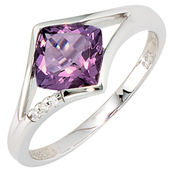 Ring mit Amethyst und 3 Brillanten 585 Weißgold