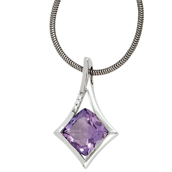 Anhänger Amethyst und 3 Brillanten 585 Weißgold