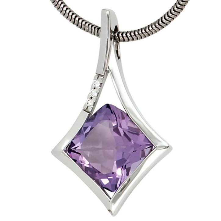 Anhänger Amethyst und 3 Brillanten 585 Weißgold