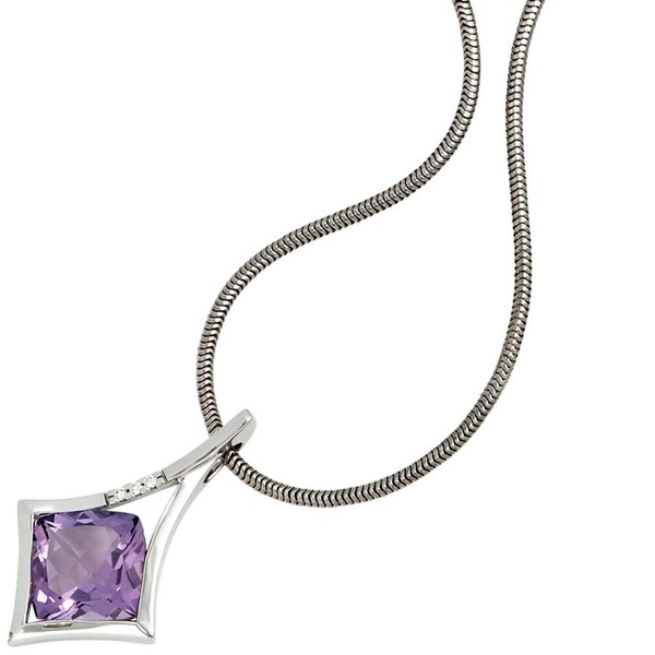 Anhänger Amethyst und 3 Brillanten 585 Weißgold