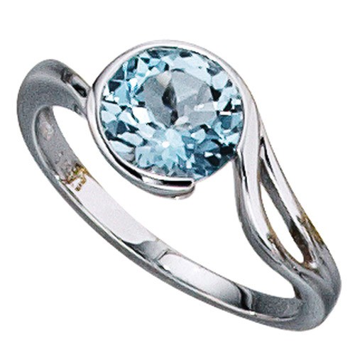 Ring aus 585 Weißgold mit Blautopas hellblau