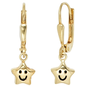 Ohrringe Ohrhänger Sterne mit Gesicht 333 Gold Gelbgold Ohrschmuck Kinder