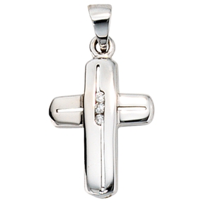 Anhänger Kreuz aus 585 Weißgold mit 3 Diamanten Brillanten Halsschmuck Damen