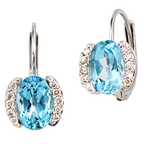 Ohrhänger Blautopas und Diamanten 585 Weißgold