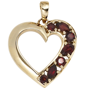 Schmuck Anhänger Herz aus 585 Gold Gelbgold mit Granat dunkelrot Halsschmuck