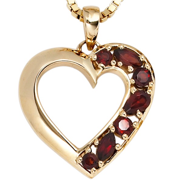 Anhänger Herz mit Granat 585 Gelbgold