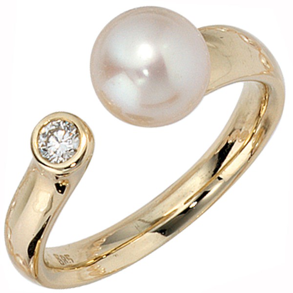 Ring mit Perle und Diamant 585 Gelbgold