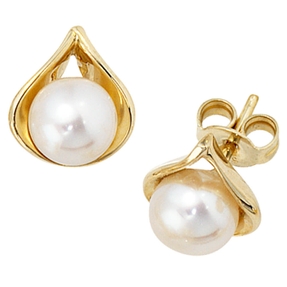 Ohrschmuck Ohrstecker aus 585 Gold Gelbgold mit Süßwasser-Perlen Damen