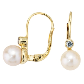 Perlenohrringe Ohrringe Boutons mit Perlen & Zirkonia 333 Gelbgold Ohrschmuck