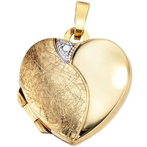 Medaillon Anhänger Herz zum Öffnen 333 Gold Gelbgold teileismatt Halsschmuck