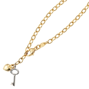 Fußkettchen Fußkette Herz mit Schlüssel 585 Gelbgold & Weißgold 24-26cm