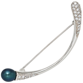 Brosche Anstecker mit Perle Zirkonia 925 Echt Silber Sterlingsilber Damen