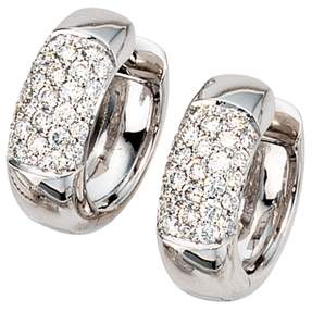 Pavé Ohrschmuck Creole Creolen mit 108 Diamanten Brillanten 585 Weißgold Damen
