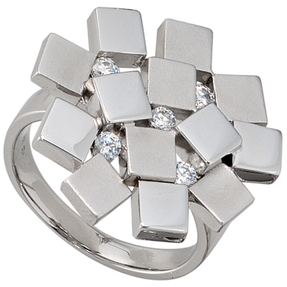 Damenring mit 5 Zirkonia 925 Echt Silber Sterlingsilber teilmattiert Damenring mit 5 Zirkonia 925 Echt Silber Sterlingsilber teilmattiert