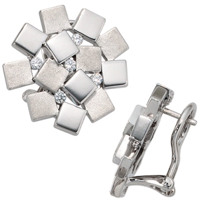 Ohrstecker Ohrschmuck mit 10 Zirkonia 925 Echt Silber teilmattiert Damen