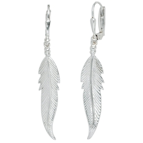 Damen Ohrringe Ohrhänger Feder aus 925 Silber Sterlingsilber Ohrschmuck