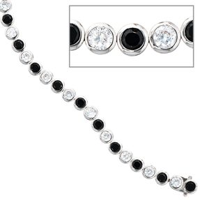 Armband mit Zirkonia schwarz weiß 925 Silber rhodiniert 19 cm Silberarmband
