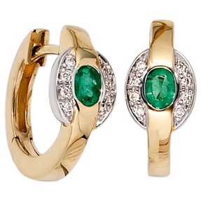 Creolen Creole mit Smaragd grün 16 Diamanten Brillanten 585 Gold Goldohrringe Creolen Creole mit Smaragd grün 16 Diamanten Brillanten 585 Gold Goldohrringe