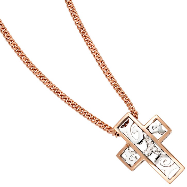 Anhänger Kreuz aus 585 Gold bicolor 6 Diamanten