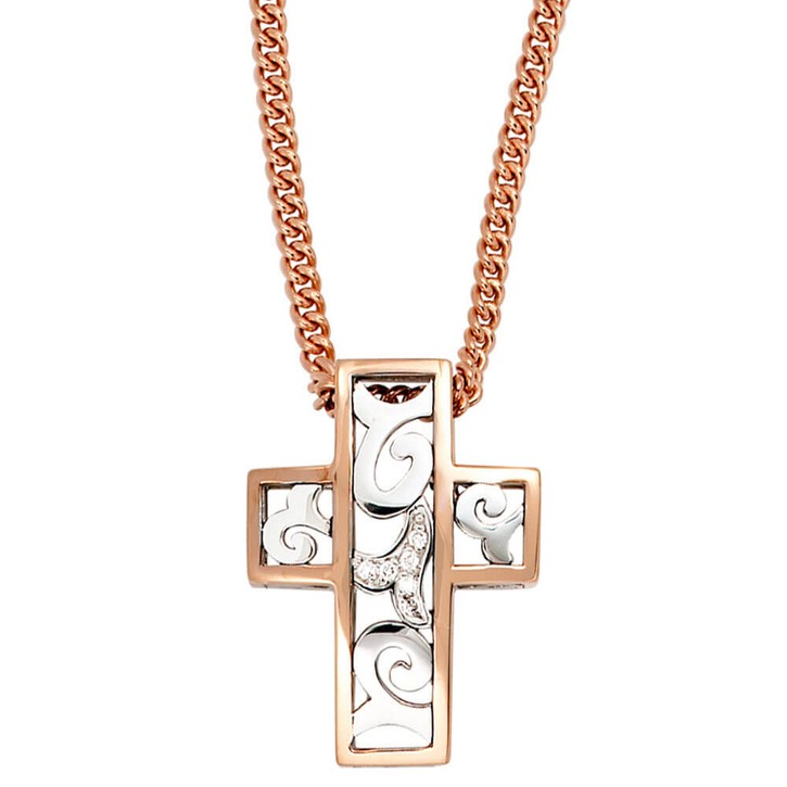 Anhänger Kreuz aus 585 Gold bicolor 6 Diamanten