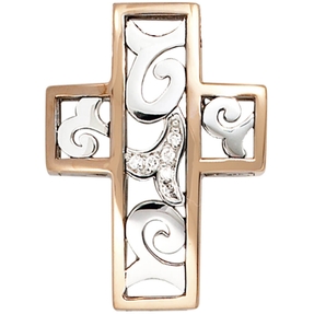 Anhänger Kreuz aus 585 Gold bicolor 6 Diamanten Brillanten Goldkreuz Damen Anhänger Kreuz aus 585 Gold bicolor 6 Diamanten Brillanten Goldkreuz Damen