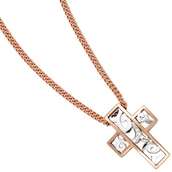 Anhänger Kreuz aus 585 Gold bicolor 6 Diamanten