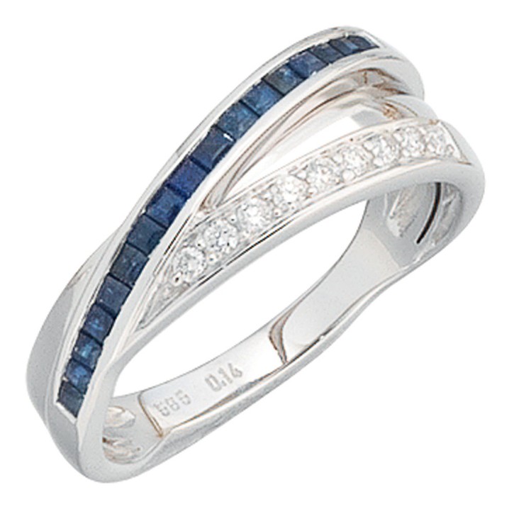Ring mit Saphir und Diamanten 585 Weißgold
