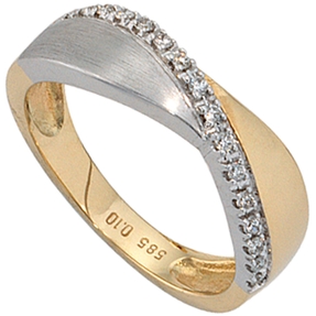 Damenring mit 16 Diamanten Brillanten 585 Gold gelb/weiß Ring Damen Goldring