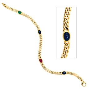 Armband mit Saphir Smaragd Rubin Cabochons 585 Gold Gelbgold massiv Damen