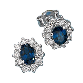 Ohrstecker mit Saphir blau & 20 Diamanten Brillanten 585 Gold Weißgold Damen Ohrstecker mit Saphir blau & 20 Diamanten Brillanten 585 Gold Weißgold Damen
