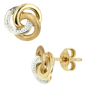 Ohrstecker Stecker mit 2 Diamanten Brillanten 585 Gold teilrhodiniert Damen