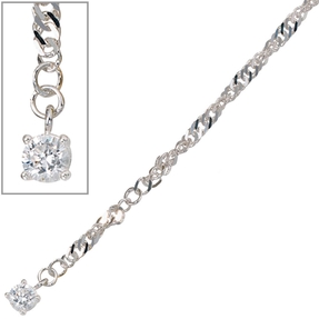 Fußkettchen Fußkette mit Zirkonia 925 Silber 25cm Fußschmuck Damen Fußkettchen Fußkette mit Zirkonia 925 Silber 25cm Fußschmuck Damen