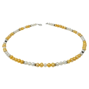 Kette Collier aus Süßwasser Perlen Multicolor aprikose creme-weiß schwarz 49cm
