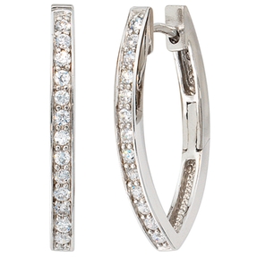 Creolen Creole Zirkonia weiß 925 Silber oval Klappmechanik Ohrschmuck Damen