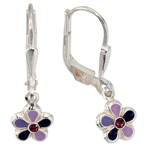 Ohrringe Ohrhänger Boutons Glasstein Blume 925 Silber lila Kinder Ohrringe