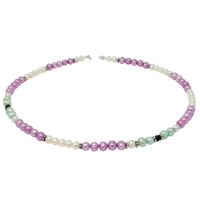 Bunte Kette Collier Süßwasser Perlen Multicolor pink hellgrün creme-weiß schwarz 48cm