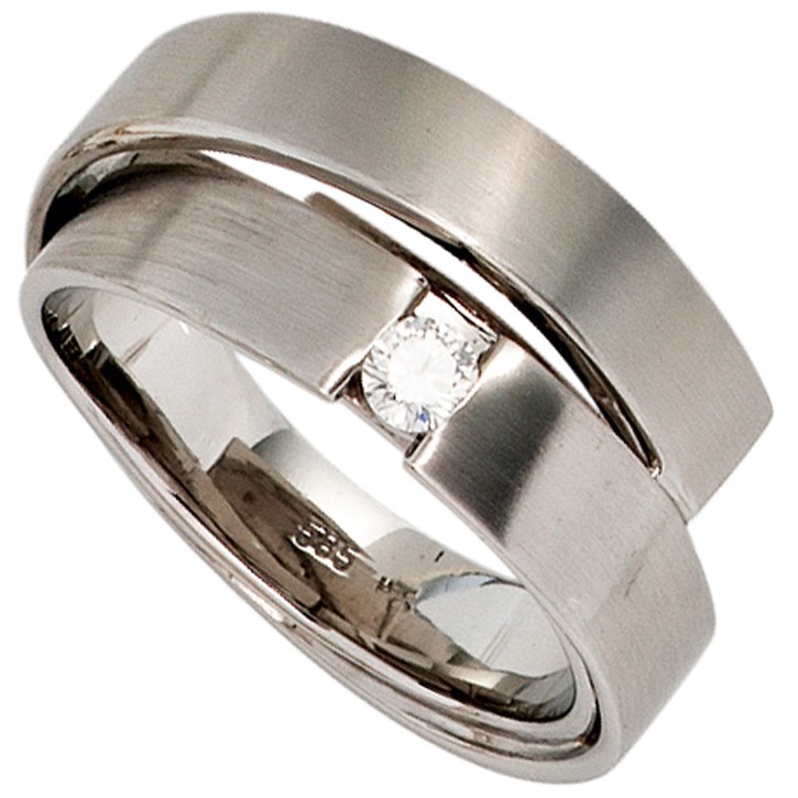 Ring mit Brillant 585 Weißgold mattiert